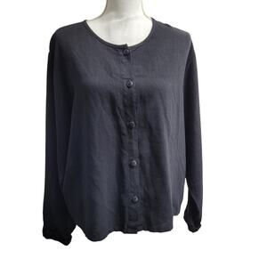 Russ Berens linen blend black oversized button down top shacket lagenlook